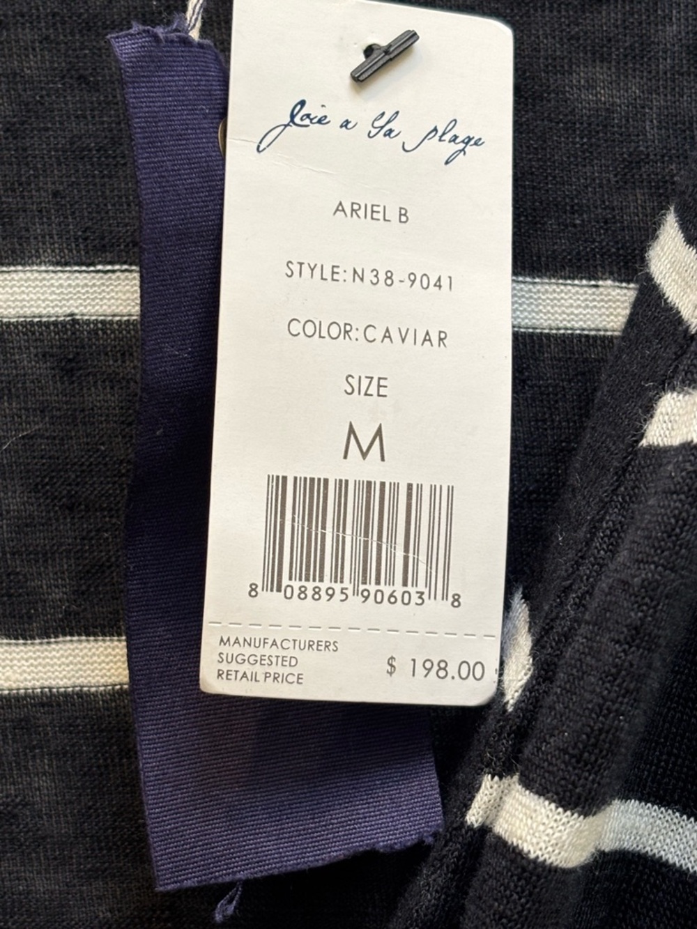 NWT Joie a la Plage Linen Striped Beach Cover Up Tunic Black White Medium - Picture 7 of 7
